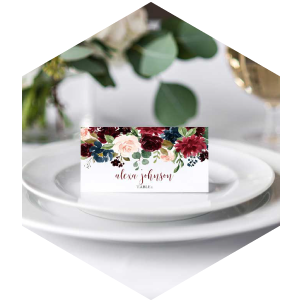 burgundy floral escort card