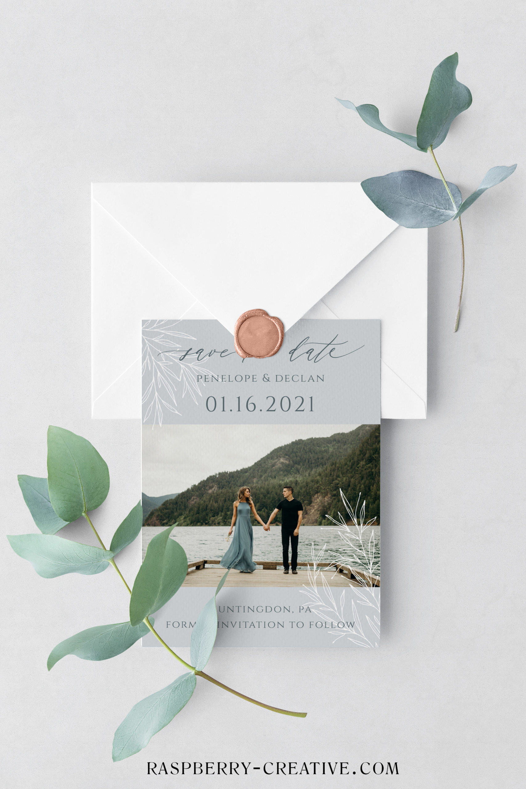 frosted branches save the date