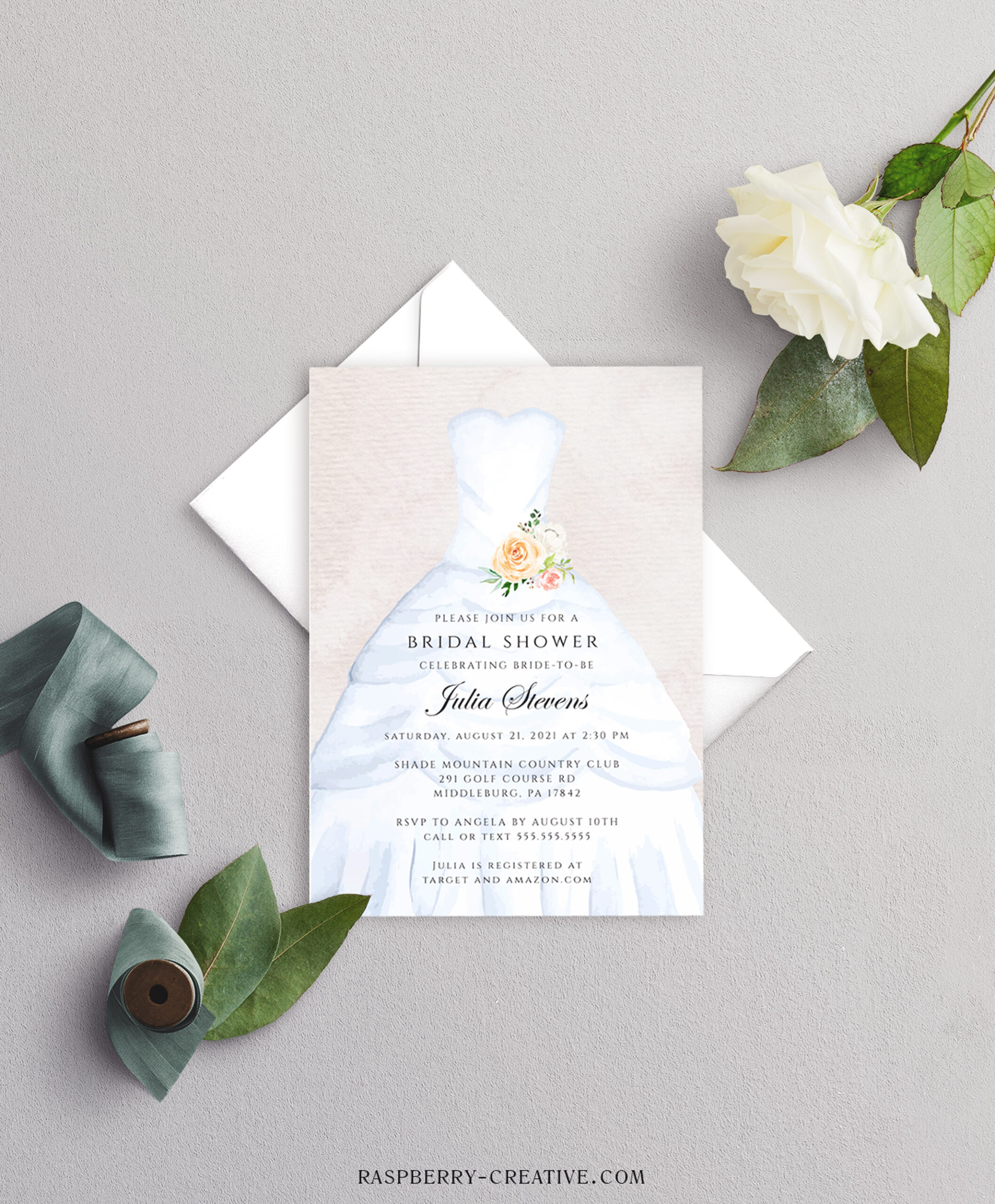 wedding dress bridal shower invitation