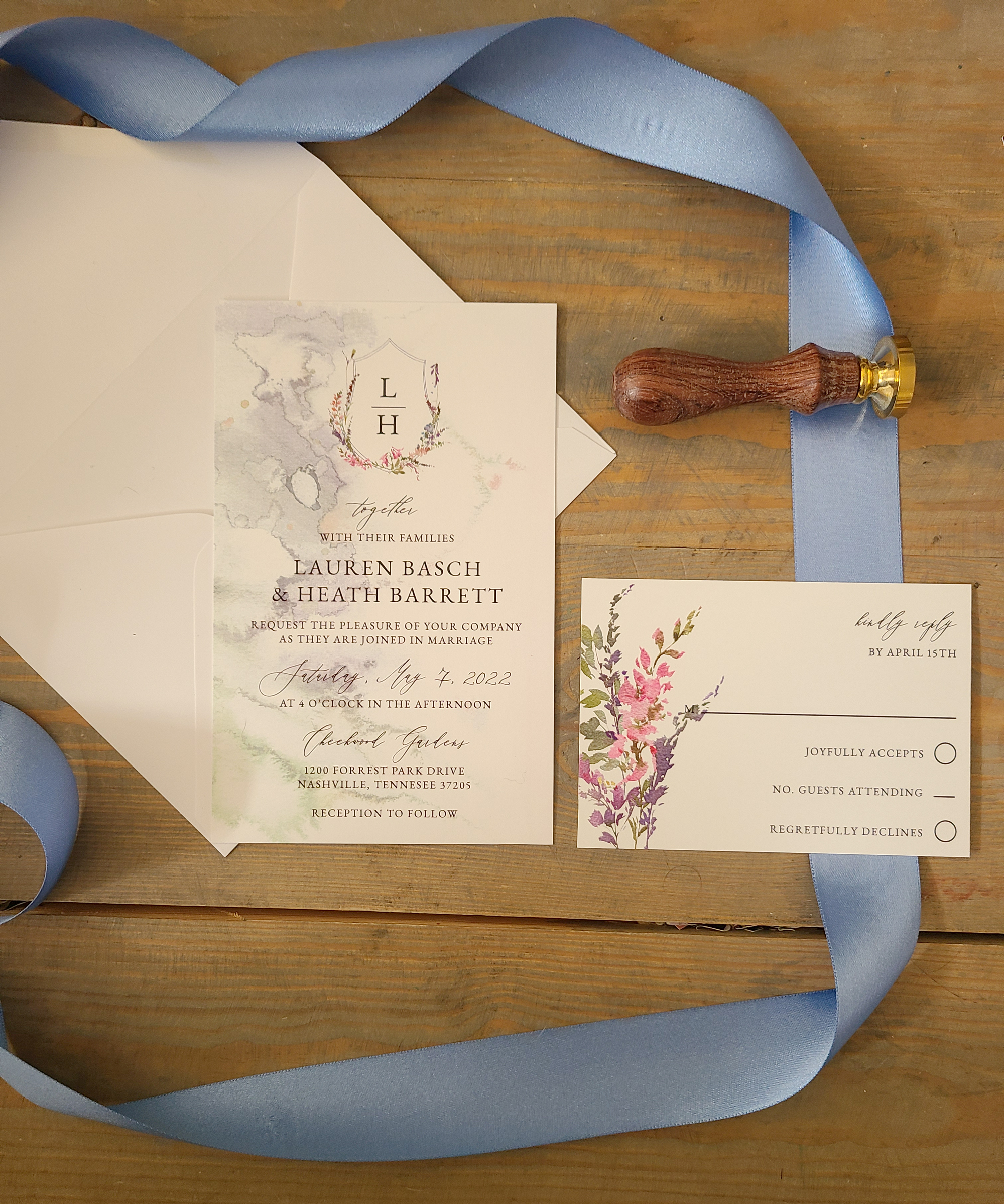 wildflower monogram wedding invitation