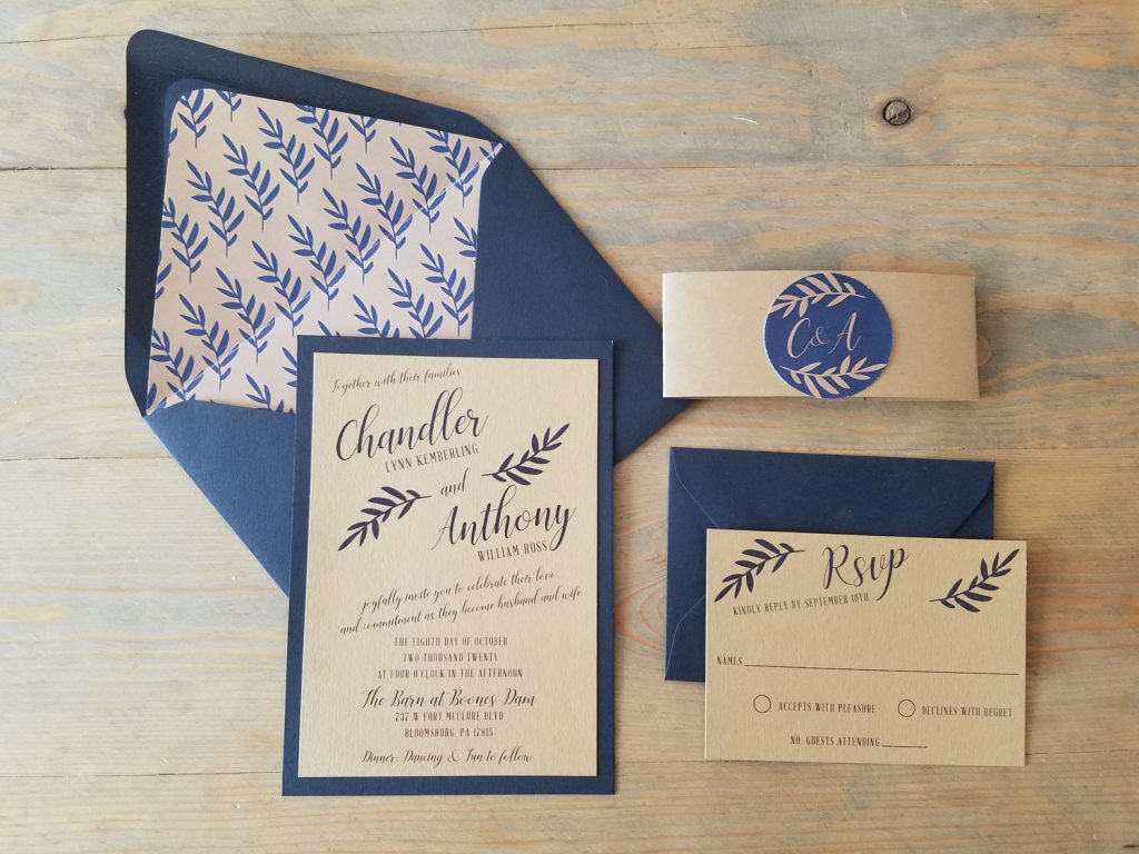 navy harvest wedding invitation