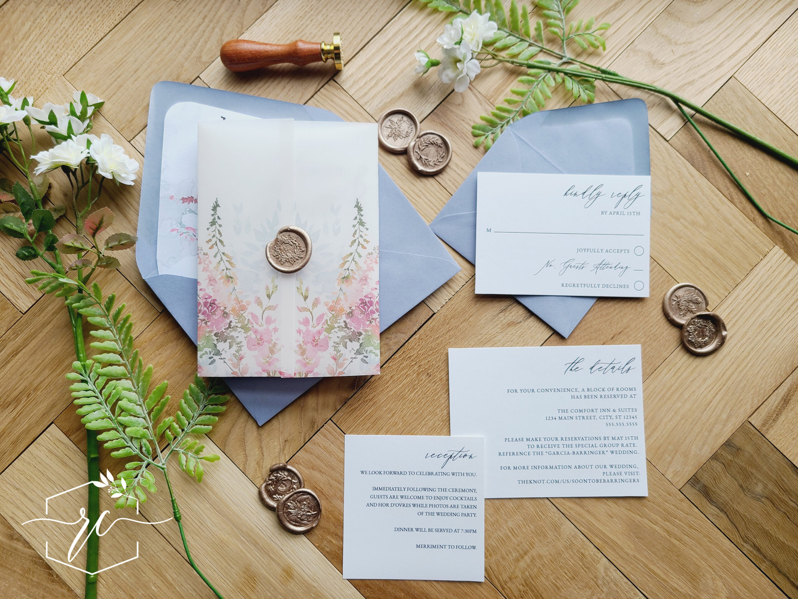 watercolor calligraphy wedding invitation suite