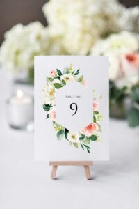 ethereal blush modern wedding reception table number
