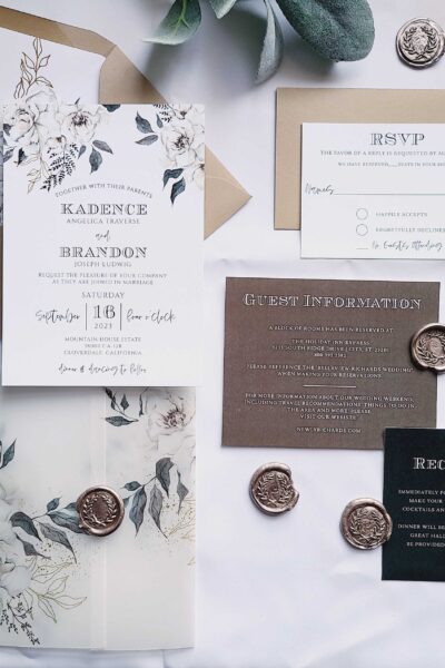 kadence moth neutral flowers wedding invitation suite