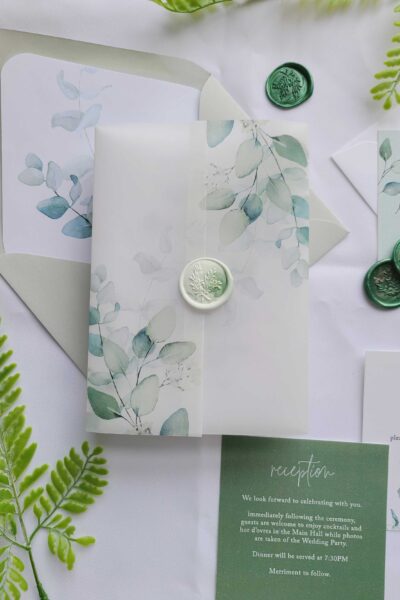 the stephanie suite- soft eucalyptus modern wedding invitation suite