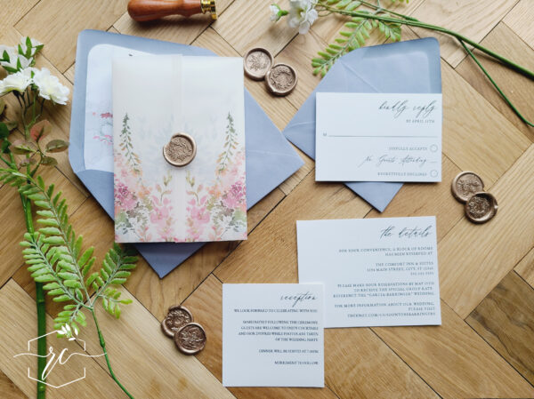 The Becca Wedding Invitation Suite featuring colorful wildflowers
