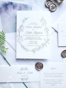 the nadia suite - hand drawn botanical wreath vellum wedding invitation suite