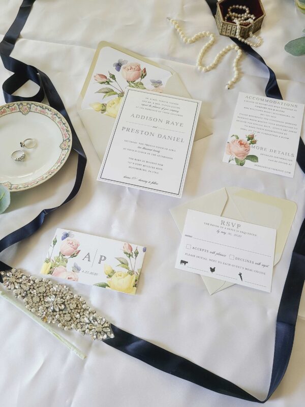 vintage pastel roses classic wedding invitation suite