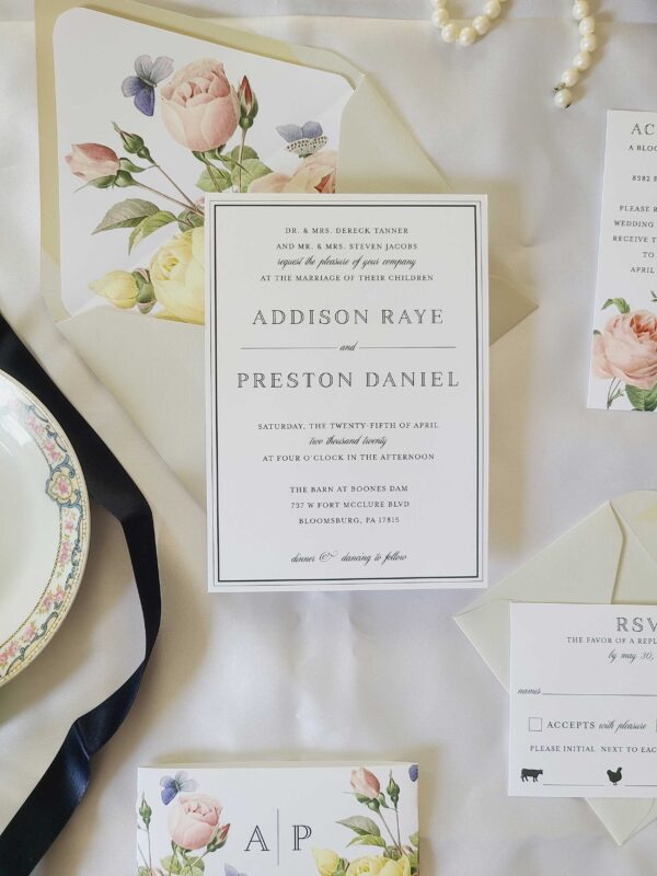vintage pastel roses classic wedding invitation suite