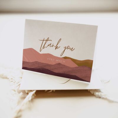 dusty pink mountains thank you card
