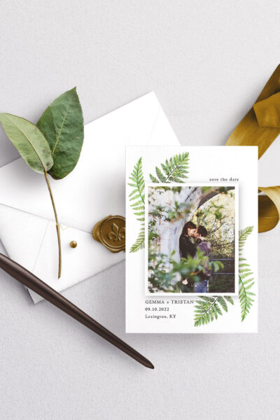 watercolor ferns photo save the date card