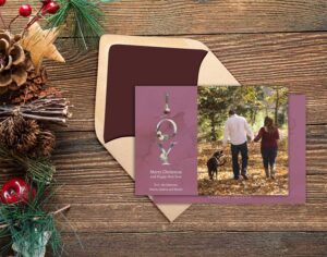 burgundy joy Christmas greeting card