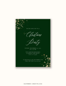 gold glitter green christmas party invitation