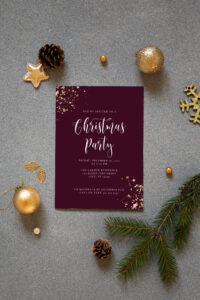 plum and gold christmas party invitation