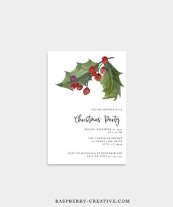 winter holly christmas party invitation