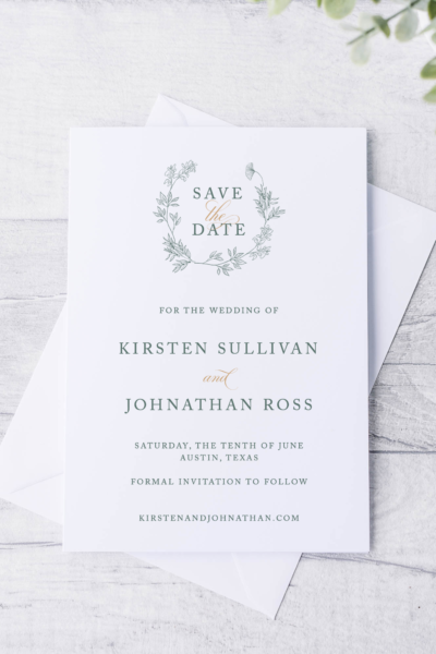 the annabelle suite - green and gold monogram save the date