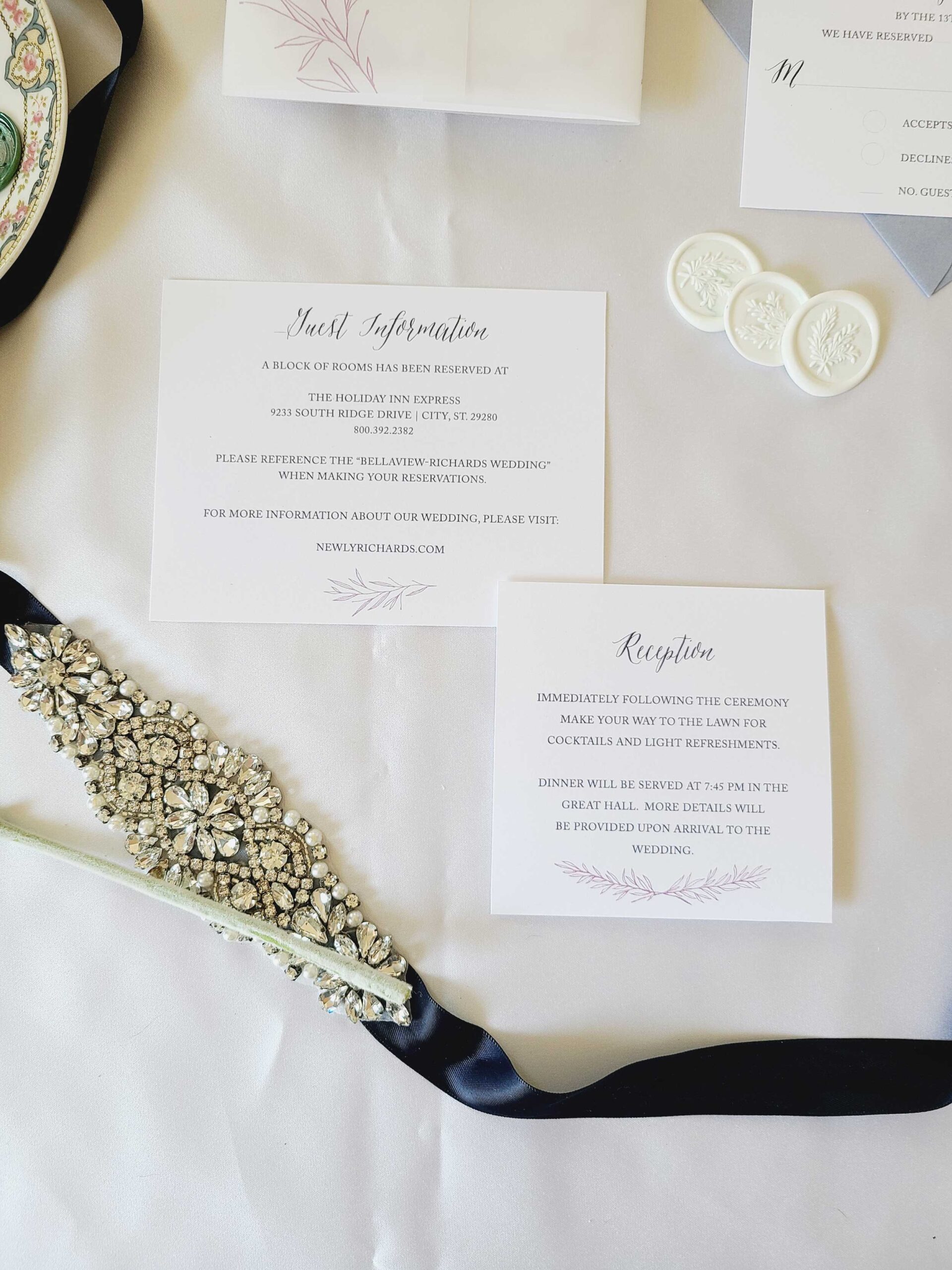 botanical line art branch wreath frame wedding invitation suite
