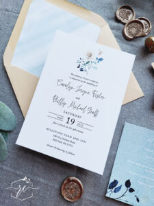 the Elouise Wedding invitation suite-by the lake blues and sand florals