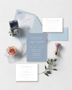 By the Lake Dusty Blue Traditional Wedding Invitation suite