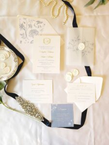 the camille suite - french blue toile with gold crest wedding invitation suite