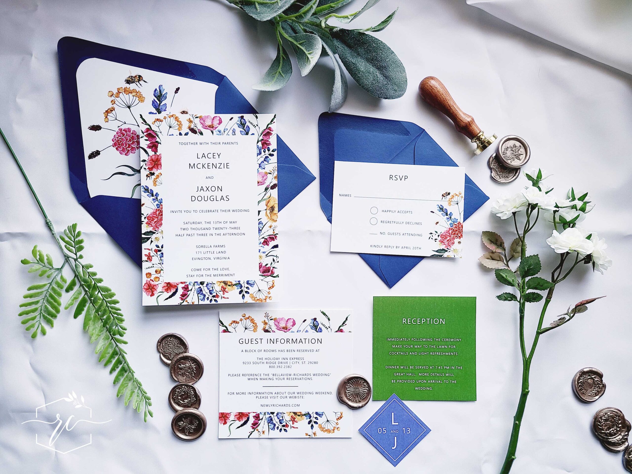 honey meadow rectangle frame lacey wedding invitation suite