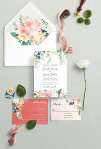 The Elowen Wedding Invitation Suite - pink peonies and eucalyptus