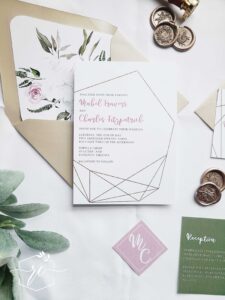 The Stella Suite - blush and white floral with geometric detail wedding invitation suite