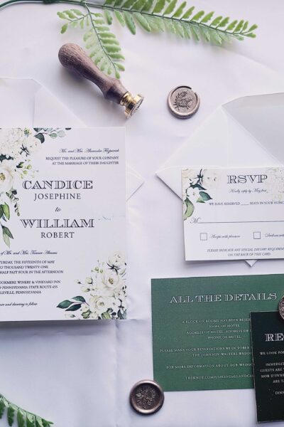 The Candice Suite-white roses modern wedding invitation suite