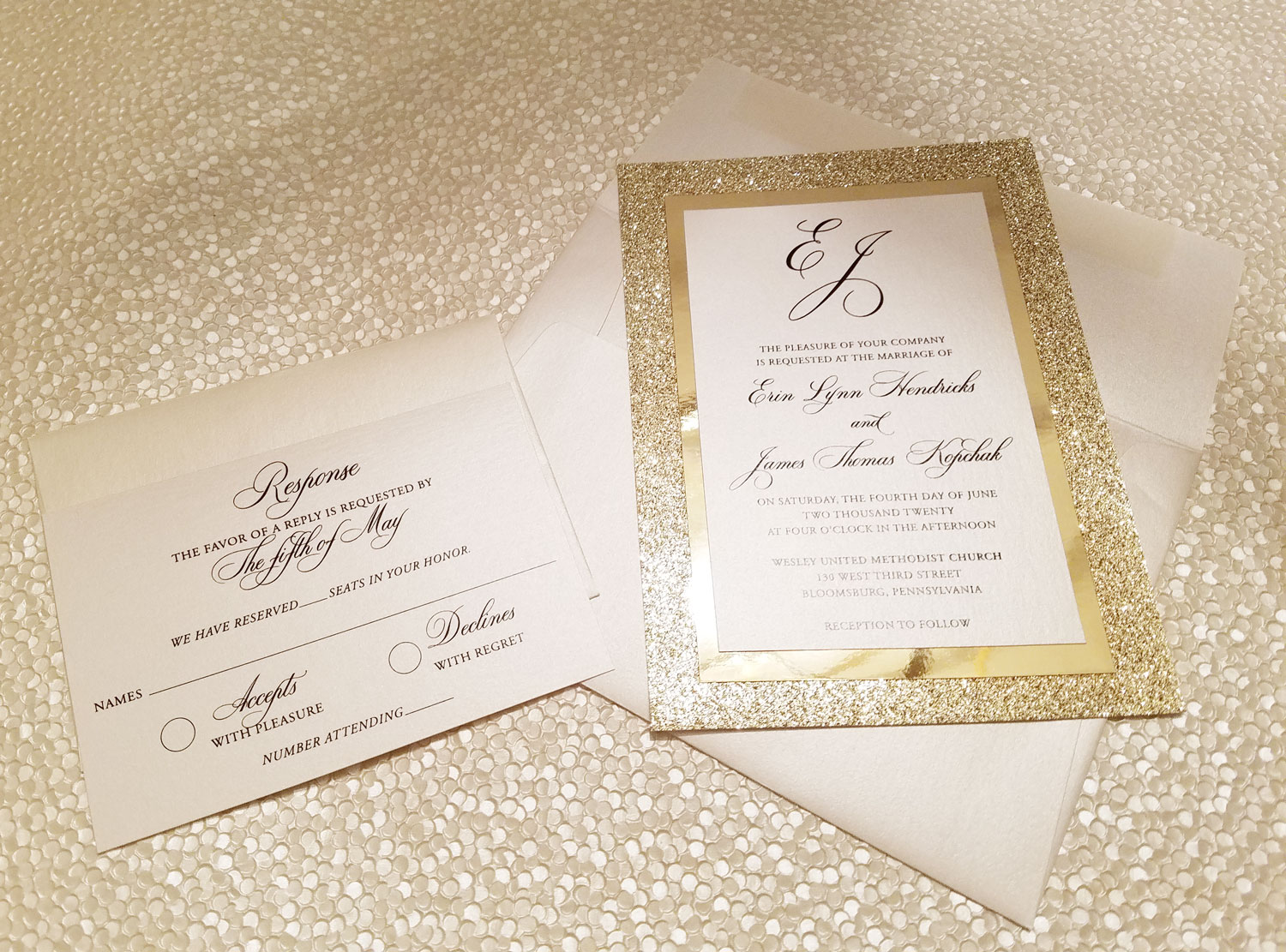 gold glitter wedding invitation