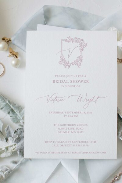 odette monogram crest bridal shower invitation
