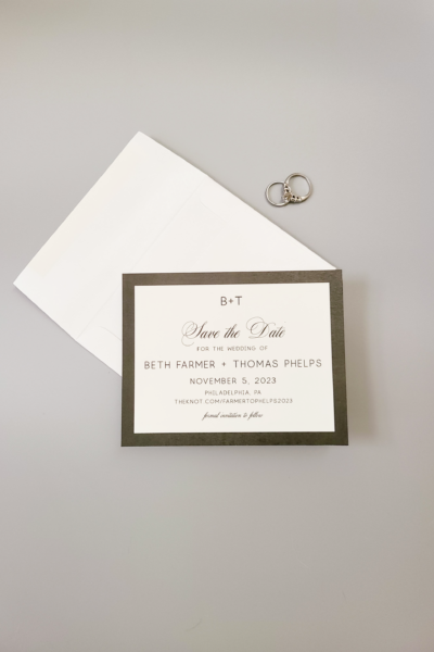 beth classic modern initials border save the date card