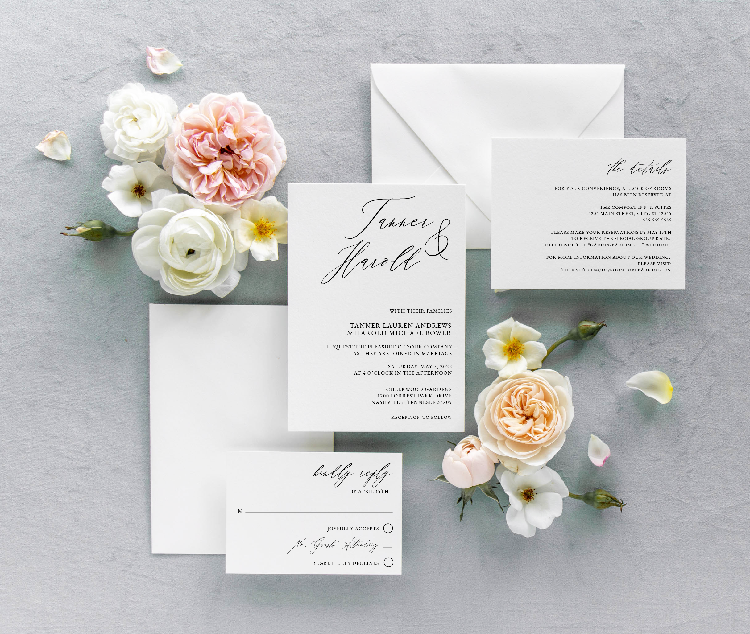 minimalist calligraphy wedding invitation suite