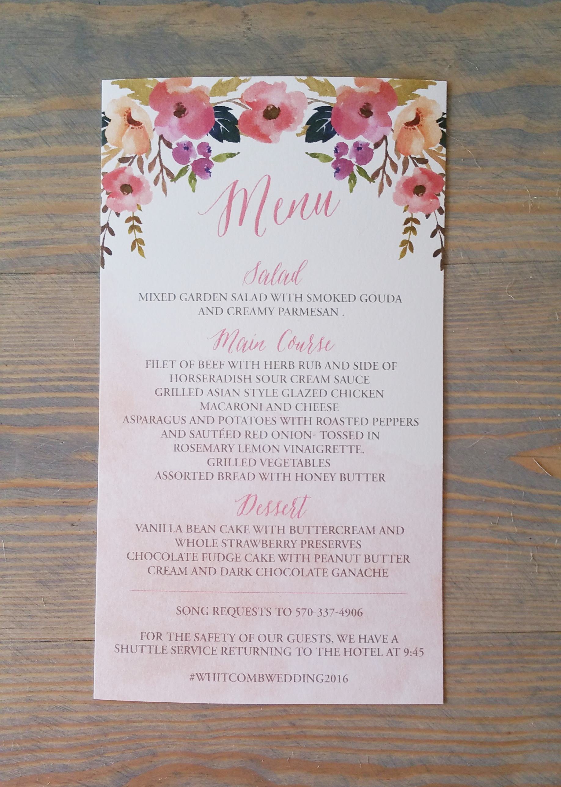 fall flower wedding menu card