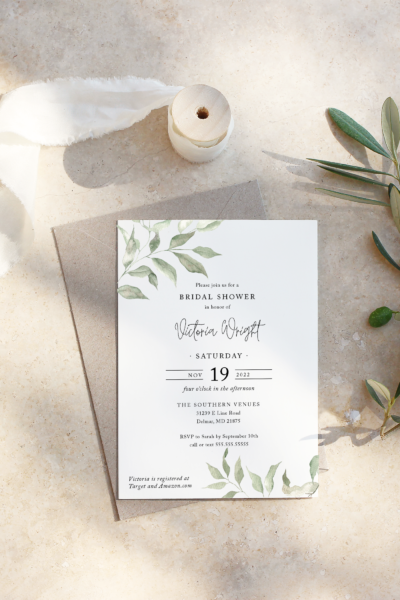 ava collection tender green sage branches rehearsal dinner invitation