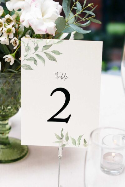 ava tender green sage branch wedding reception table number