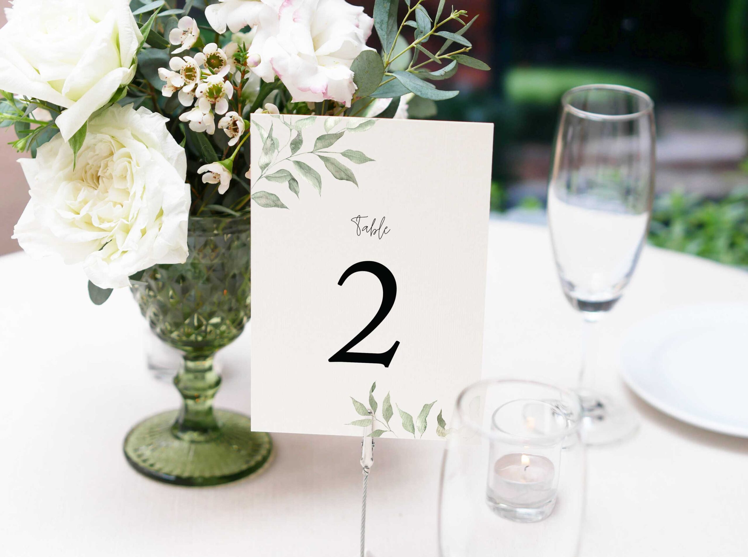 ava tender green sage branch wedding reception table number