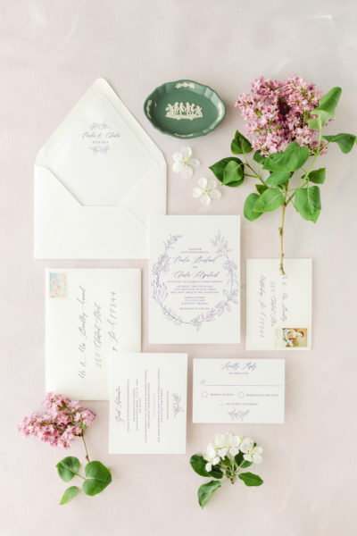 nadia botanical floral wreath frame vellum wedding invitation suite