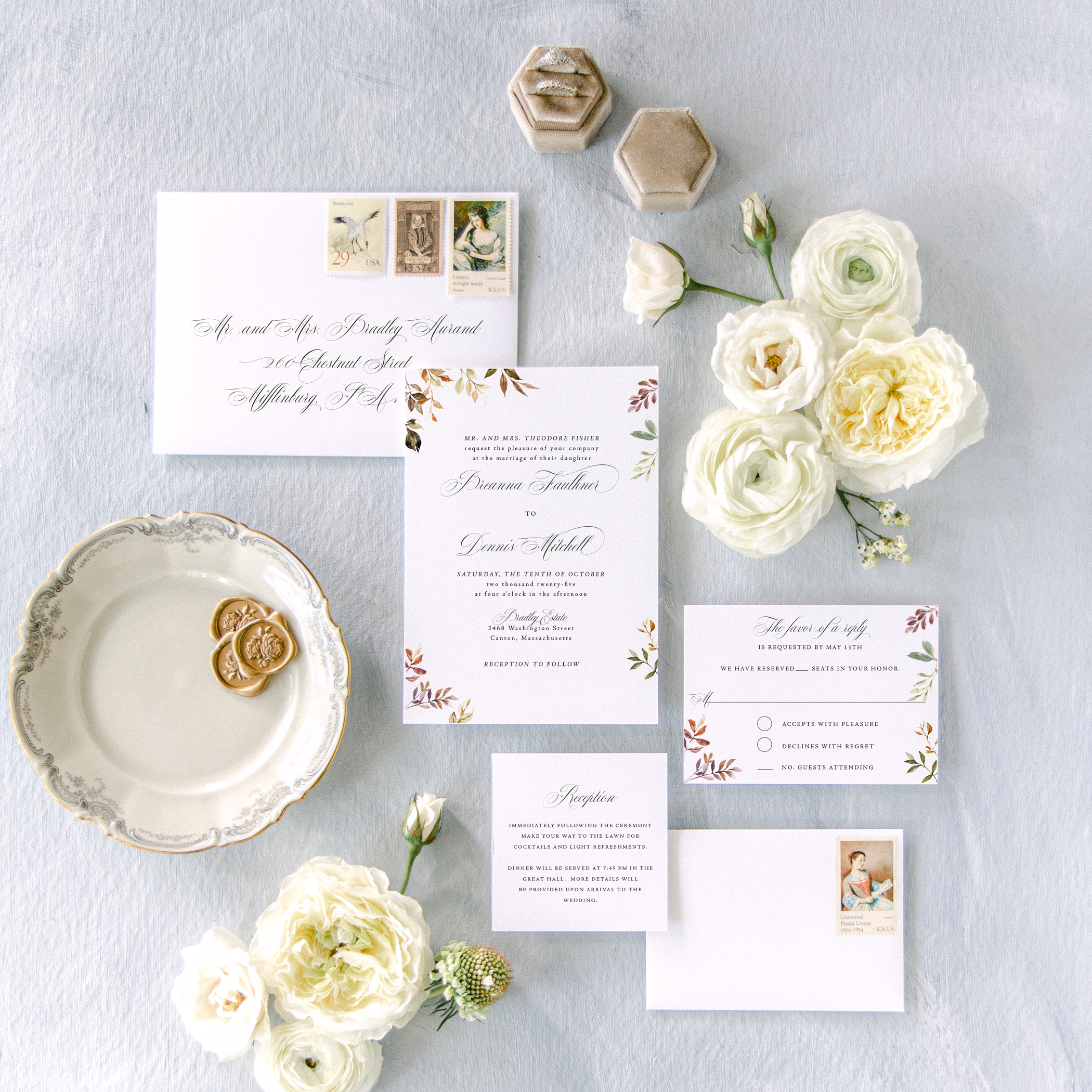 addison luxury autumn fall leaves wedding invitations