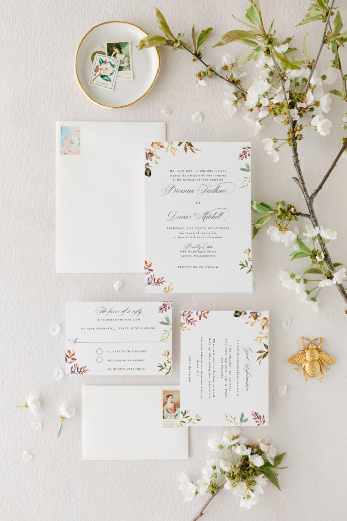 addison luxury autumn fall leaves wedding invitation