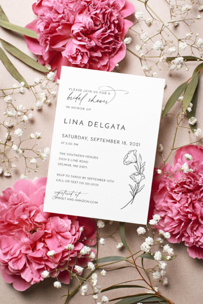akari floral modern classic bridal shower invitation