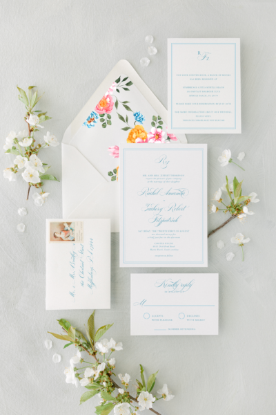 darcey flora traditional wedding invitation suite