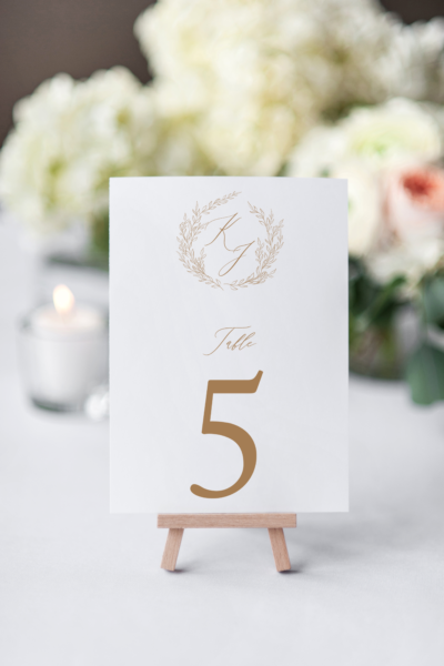 fern hand drawn wreath monogram wedding reception table numbers