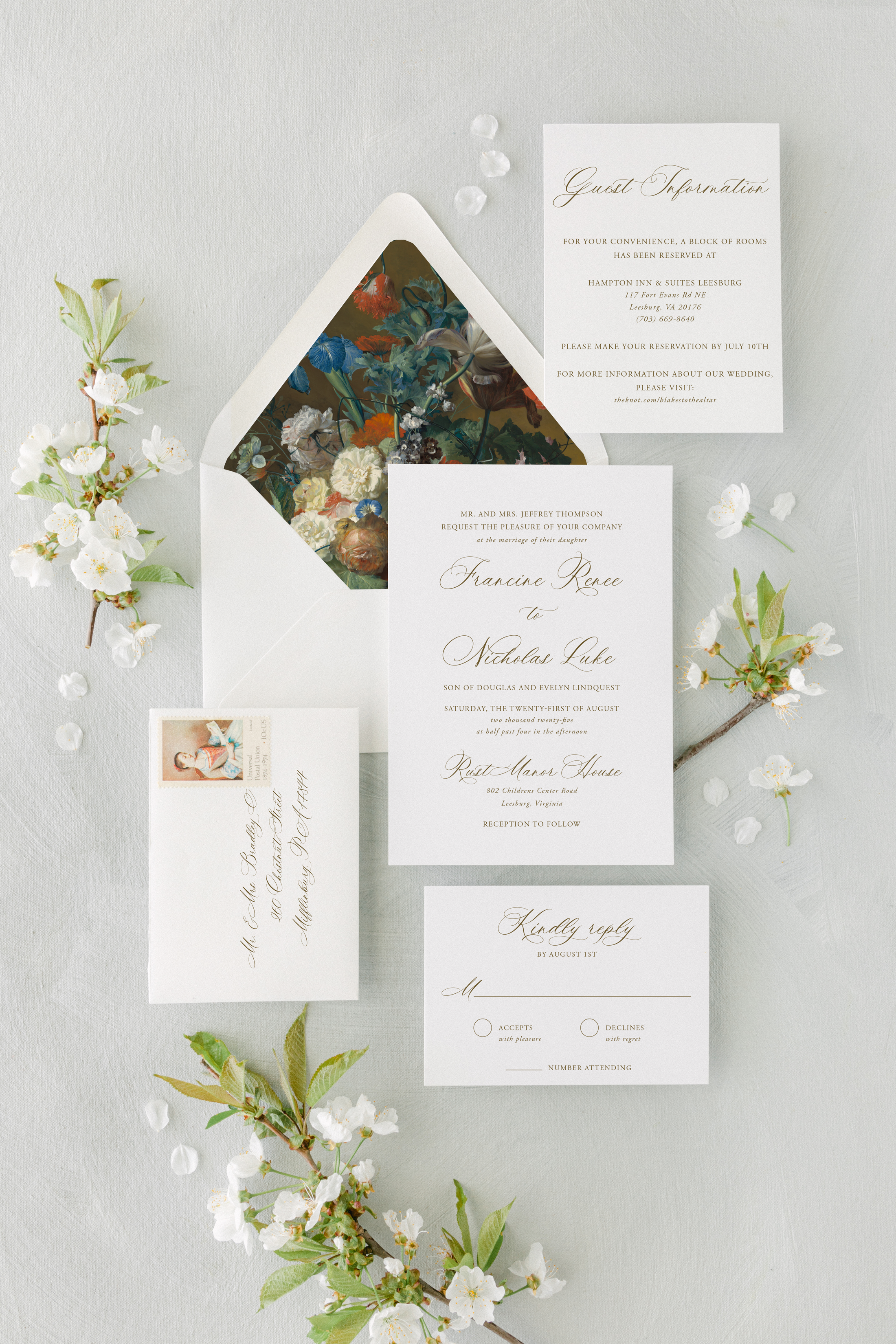francine traditional fine art wedding invitation