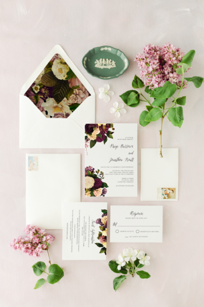 grace burgundy floral calligraphy wedding invitations