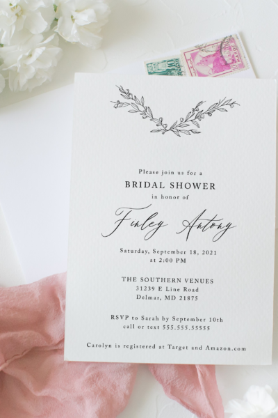 harlow hand drawn botanicals bridal shower invitation