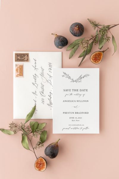 harlow hand drawn botanicals laurel branch bridal shower invitation