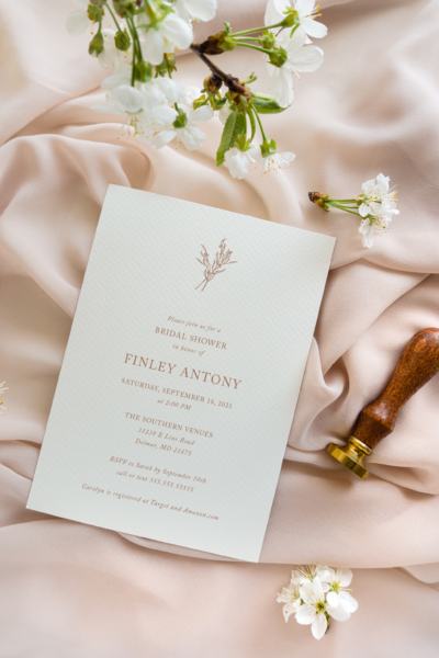 learie botanical simple branch bridal shower invitation