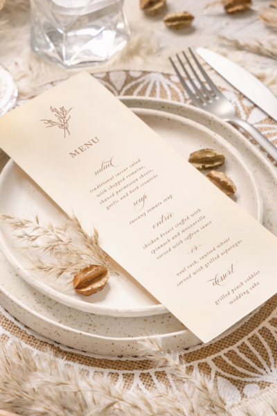 learie hand drawn botanical simple branch wedding menu card