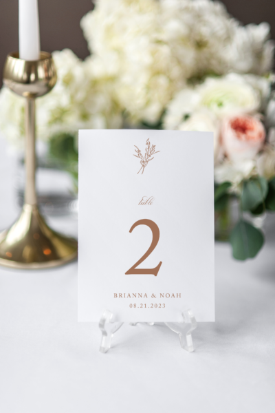 learie simple botanical branch wedding table number