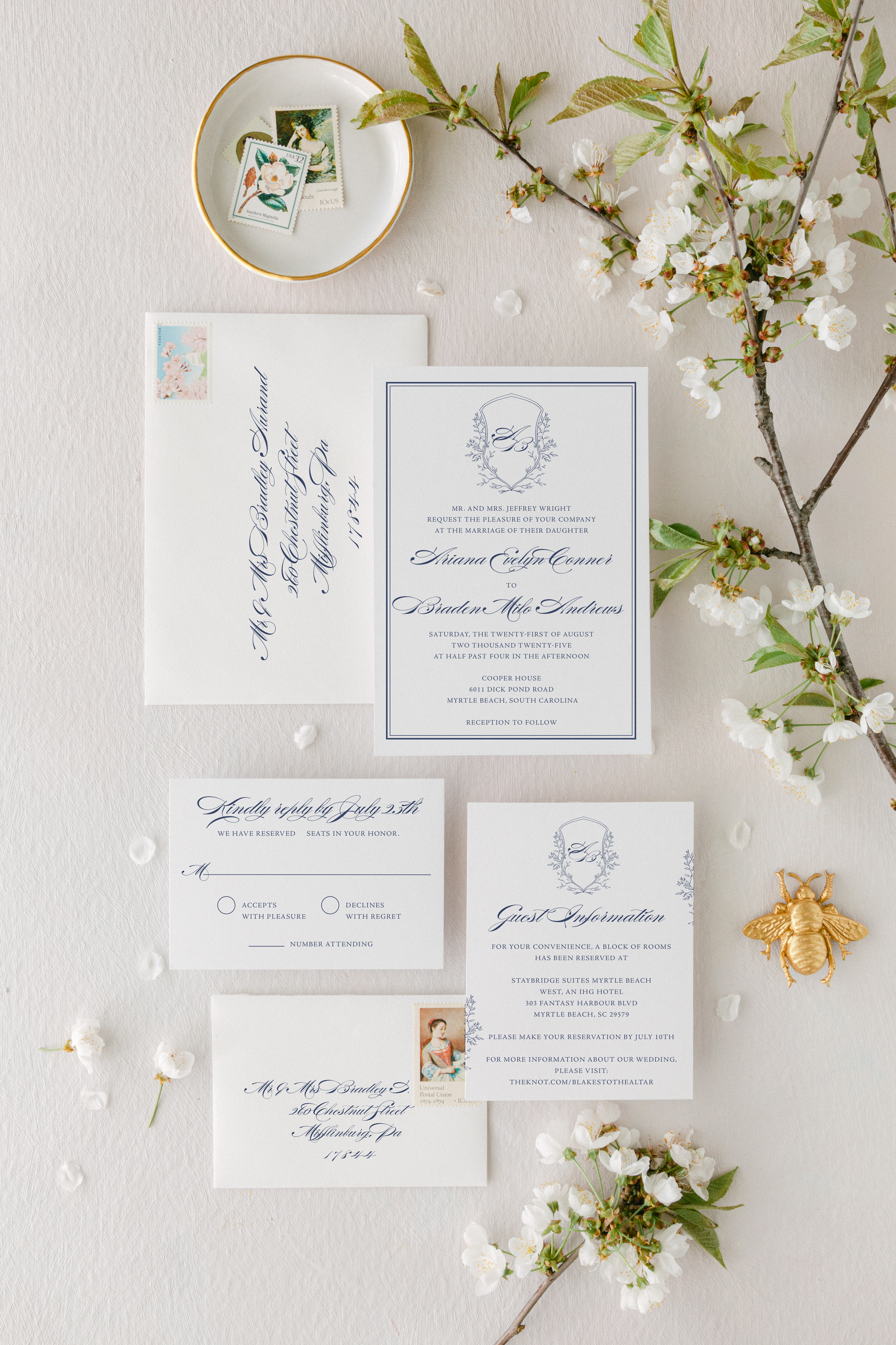lisa adele vintage frame monogram crest wedding invitation